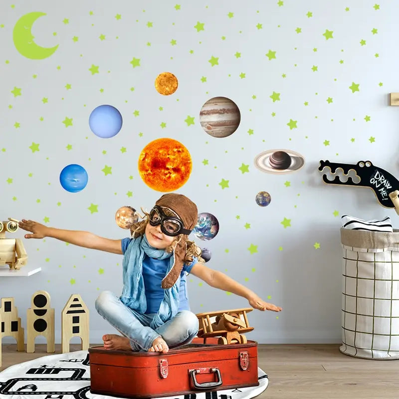 Packed Luminous Nine Planets Wall Sticker