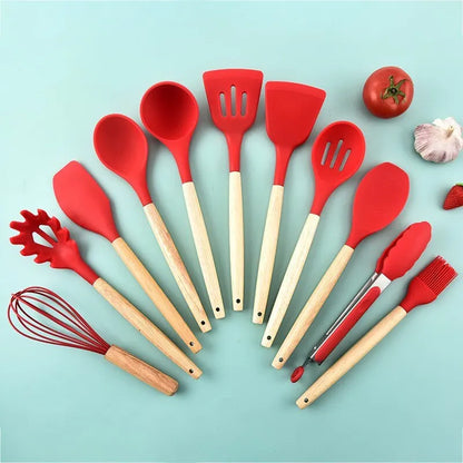 12Pcs/Set Wooden Handle Silicone