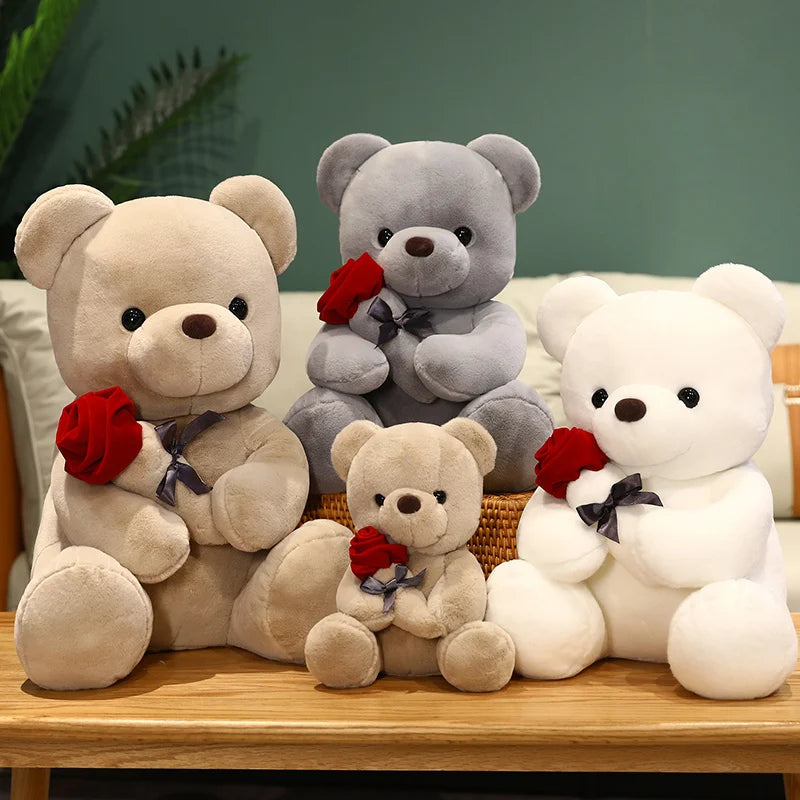 35/45cm Kawaii Teddy Bear with Roses Plush Toy