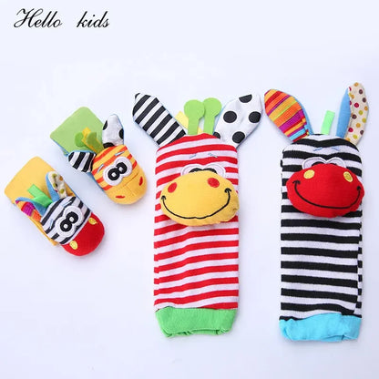 Cartoon Plush Socks Wrist Strap Rattles