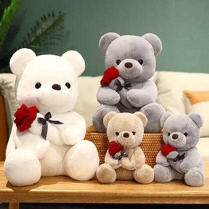 35/45cm Kawaii Teddy Bear with Roses Plush Toy